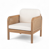 Acacia Wood Outdoor Club Chair, Wicker Patio Armchair with Thick Cushions, Lounge Chair, Light Teak & Beige