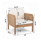 Acacia Wood Outdoor Club Chair, Wicker Patio Armchair with Thick Cushions, Lounge Chair, Light Teak & Beige