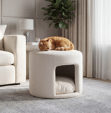 2-in-1 Pet Friendly Ottoman, Upholstered Round Footrest Stool with Hidden Pet Nook & Removable Cushion, No Assembly