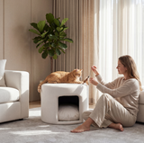2-in-1 Pet Friendly Ottoman, Upholstered Round Footrest Stool with Hidden Pet Nook & Removable Cushion, No Assembly