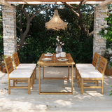 5-Piece Farmhouse Outdoor Patio Dining Set, Acacia Wood Table & 4 Chairs with Removable Cushions for Backyard & Deck