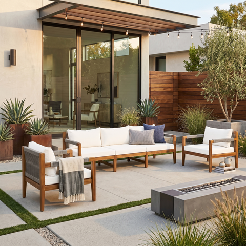 3-Piece Patio Conversation Set, Rope-Woven Outdoor Sectional Sofa Set, 3-Seater Sofa & 2 Armchairs with Water-Resistant Cushions