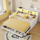 Extendable Daybed with Drawers, Twin to Double Twin Daybed, Storage Headboard with LED Light & Charging Station