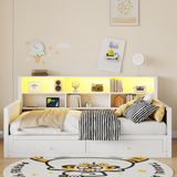 Extendable Daybed with Drawers, Twin to Double Twin Daybed, Storage Headboard with LED Light & Charging Station