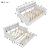 Extendable Daybed with Drawers, Twin to Double Twin Daybed, Storage Headboard with LED Light & Charging Station