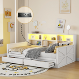 Extendable Daybed with Drawers, Twin to Double Twin Daybed, Storage Headboard with LED Light & Charging Station