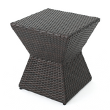 Outdoor Wicker End Table, Geometric PE Rattan Side Table with Iron Frame, Weather-Resistant Accent Table, Brown