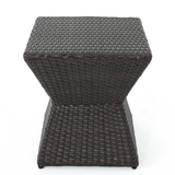 Outdoor Wicker End Table, Geometric PE Rattan Side Table with Iron Frame, Weather-Resistant Accent Table, Brown