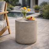 Outdoor Lightweight Concrete Side Table, MGO Cylindrical End Table for Patio & Backyard, Weather-Resistant Accent Table