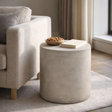 Outdoor Lightweight Concrete Side Table, MGO Cylindrical End Table for Patio & Backyard, Weather-Resistant Accent Table