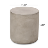 Outdoor Lightweight Concrete Side Table, MGO Cylindrical End Table for Patio & Backyard, Weather-Resistant Accent Table