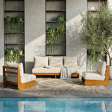 3-Piece Outdoor Acacia Wood Sofa Chat Set, Patio Conversation Set, Low-Profile 3-Seater Sofa & 2 Club Chairs with Cushions