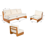 3-Piece Outdoor Acacia Wood Sofa Chat Set, Patio Conversation Set, Low-Profile 3-Seater Sofa & 2 Club Chairs with Cushions