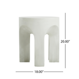 Modern MGO Round Outdoor Side Table, Lightweight Concrete End Table, Minimalist 4-Leg Accent Table, Antique White