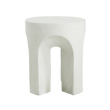 Modern MGO Round Outdoor Side Table, Lightweight Concrete End Table, Minimalist 4-Leg Accent Table, Antique White