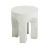 Modern MGO Round Outdoor Side Table, Lightweight Concrete End Table, Minimalist 4-Leg Accent Table, Antique White
