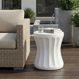 Outdoor Round Concrete Side Table, MGO End Table with Cinched Waist, Modern Minimalist Accent Table, Antique White