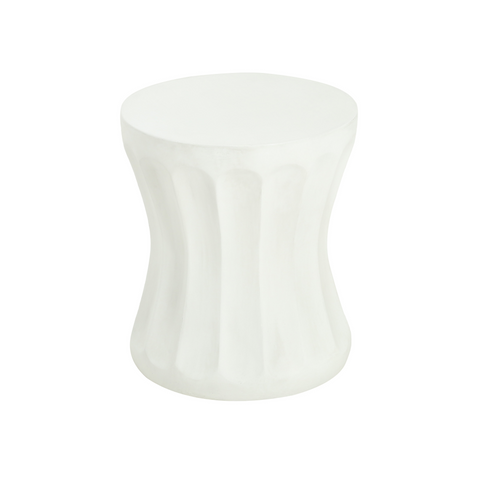 Outdoor Round Concrete Side Table, MGO End Table with Cinched Waist, Modern Minimalist Accent Table, Antique White