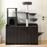 Cat Tree with Litter Box Enclosure & Cabinet, Modern All-in-One Cat Tower with Scratching Posts, Dual Hammocks & Top Perch