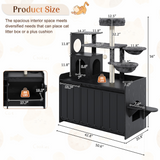 Cat Tree with Litter Box Enclosure & Cabinet, Modern All-in-One Cat Tower with Scratching Posts, Dual Hammocks & Top Perch