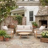 4-Piece Outdoor Patio Rope Chat Set, Acacia Wood Patio Conversation Furniture Set with Loveseat, Chairs & Coffee Table