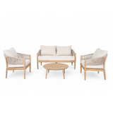 4-Piece Outdoor Patio Rope Chat Set, Acacia Wood Patio Conversation Furniture Set with Loveseat, Chairs & Coffee Table