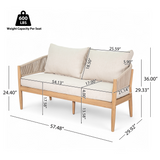 4-Piece Outdoor Patio Rope Chat Set, Acacia Wood Patio Conversation Furniture Set with Loveseat, Chairs & Coffee Table