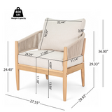4-Piece Outdoor Patio Rope Chat Set, Acacia Wood Patio Conversation Furniture Set with Loveseat, Chairs & Coffee Table