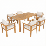 7-Piece Outdoor Dining Set, Acacia Wood Dining Table with 6 Chairs & Cushions, Patio Dining Furniture, Teak+Beige