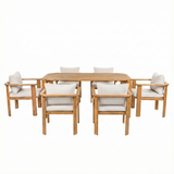 7-Piece Outdoor Dining Set, Acacia Wood Dining Table with 6 Chairs & Cushions, Patio Dining Furniture, Teak+Beige