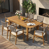 7-Piece Outdoor Acacia Wood Dining Set, Rustic Patio Furniture with Expandable Table, 6 Rope Chairs & Water-Resistant Cushions