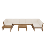 Outdoor Acacia Wood Sectional Sofa Set with 2 Coffee Tables, Modular Patio Conversation Set with Water-Resistant Cushions