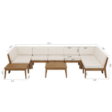 Outdoor Acacia Wood Sectional Sofa Set with 2 Coffee Tables, Modular Patio Conversation Set with Water-Resistant Cushions