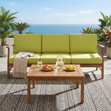 Outdoor Sofa and Coffee Table Set, Acacia Wood Patio Conversation Set with Water-Resistant Cushions