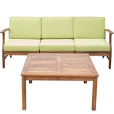 Outdoor Sofa and Coffee Table Set, Acacia Wood Patio Conversation Set with Water-Resistant Cushions