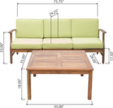 Outdoor Sofa and Coffee Table Set, Acacia Wood Patio Conversation Set with Water-Resistant Cushions
