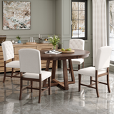 5-Piece Retro Functional Dining Set, Round to Oval Extendable Table with 16" Leaf, 4 Upholstered Chairs