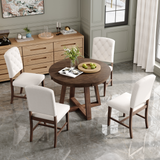 5-Piece Retro Functional Dining Set, Round to Oval Extendable Table with 16" Leaf, 4 Upholstered Chairs