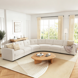 Curved Modular Sectional Sofa, Upholstered L-Shaped Couch, Button Tufted Back Modular Sofa, 6 Seat Sofa