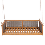 Twin Size Outdoor Porch Swing Bed, Garden Patio Swing Handwoven Rattan Daybed Frame with 7.5ft Hanging Ropes