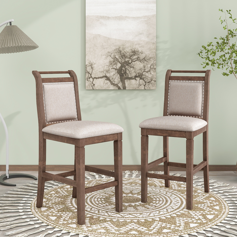3-Piece Counter Height Wood Drop Leaf Dining Set, Extendable Kitchen Table with 2 Upholstered Dining Chairs for Small Place