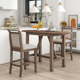 3-Piece Counter Height Wood Drop Leaf Dining Set, Extendable Kitchen Table with 2 Upholstered Dining Chairs for Small Place