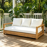 67" Outdoor 3-Seater Sofa Couch, Acacia Wood Patio Daybed with 6" Thicker Cushions, Water-Resistant & Removable Covers