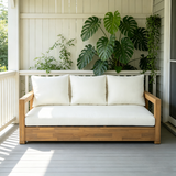 67" Outdoor 3-Seater Sofa Couch, Acacia Wood Patio Daybed with 6" Thicker Cushions, Water-Resistant & Removable Covers