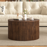 Round Lift-Top Coffee Table, Fluted Accent Coffee Table with Hidden Storage & Drawer, Solid Wood Center Table End Table