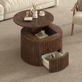 Round Lift-Top Coffee Table, Fluted Accent Coffee Table with Hidden Storage & Drawer, Solid Wood Center Table End Table