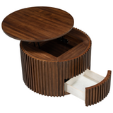 Round Lift-Top Coffee Table, Fluted Accent Coffee Table with Hidden Storage & Drawer, Solid Wood Center Table End Table
