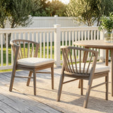 Set of 2 Outdoor Dining Chairs Ergonomic Patio Accent Chairs with Windsor Curved Spindle,Soft Cushion&Weather-Resistant Frame,Light White