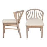 Set of 2 Outdoor Dining Chairs Ergonomic Patio Accent Chairs with Windsor Curved Spindle,Soft Cushion&Weather-Resistant Frame,Light White
