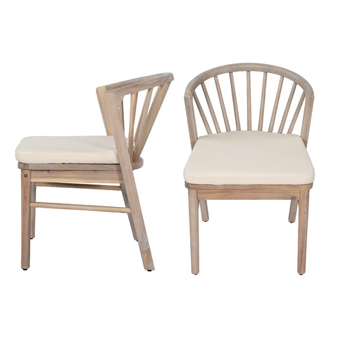 Set of 2 Outdoor Dining Chairs Ergonomic Patio Accent Chairs with Windsor Curved Spindle,Soft Cushion&Weather-Resistant Frame,Light White